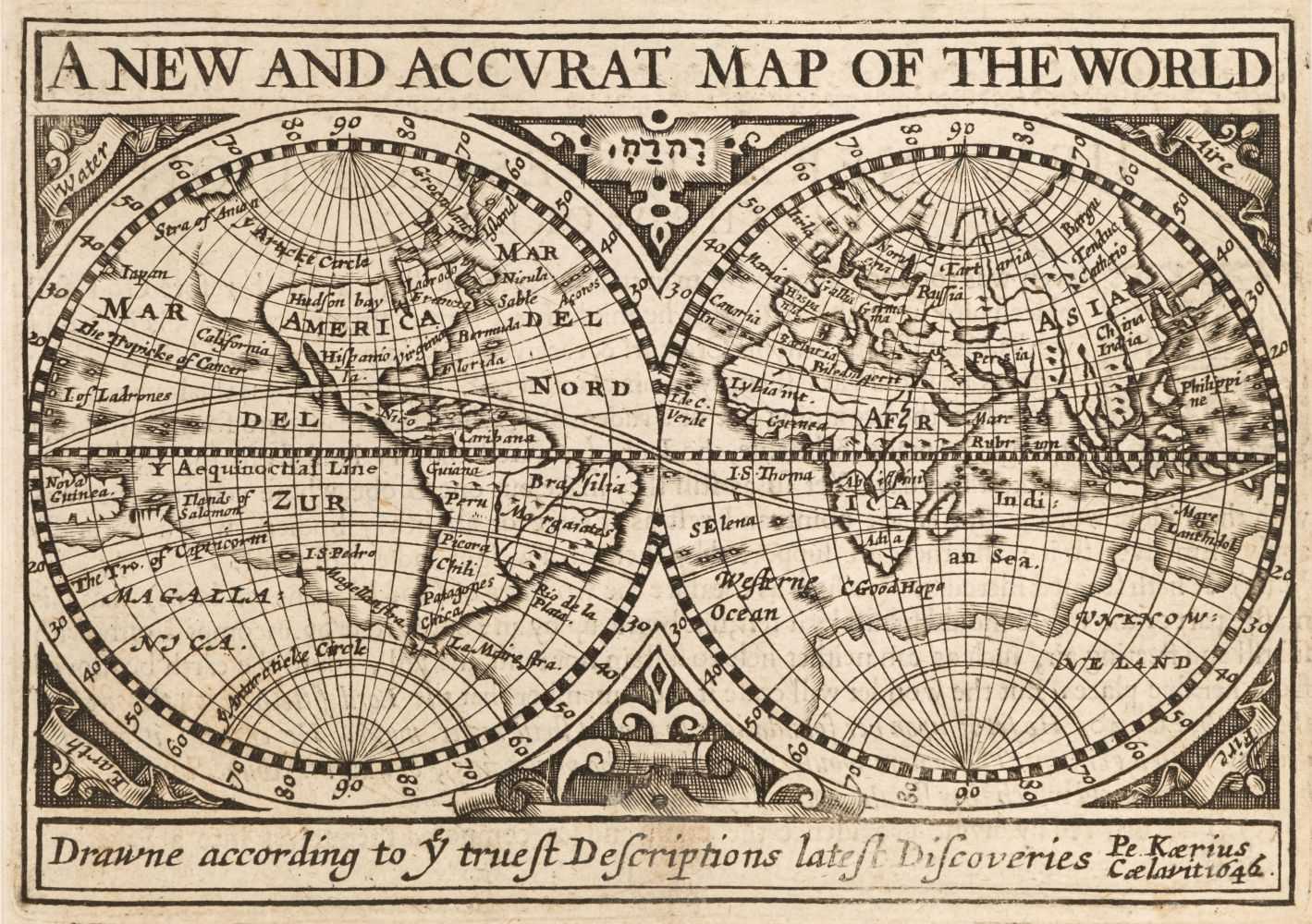 Lot 168 - World. Van den Keere (Pieter), A New and Accurat Map of the World, 1646
