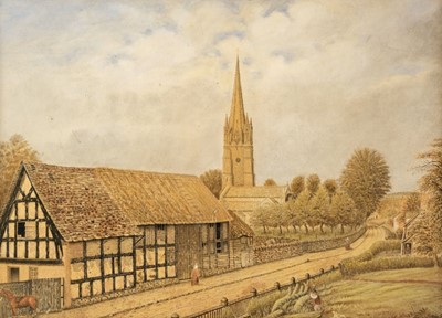 Lot 165 - Naive School. Weobley Church and Church Lane, by John Jones, circa 1900