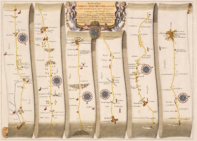 Lot 134 - Ogilby (John). Six strip road maps, 1676 or later