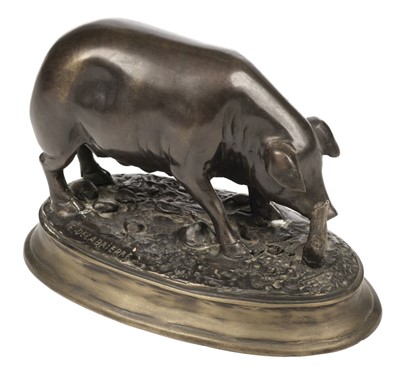 Lot 304 - Delabrièrre (Paul-Édouard, 1829-1912). Truie, 19th century patinated bronze pig sculpture