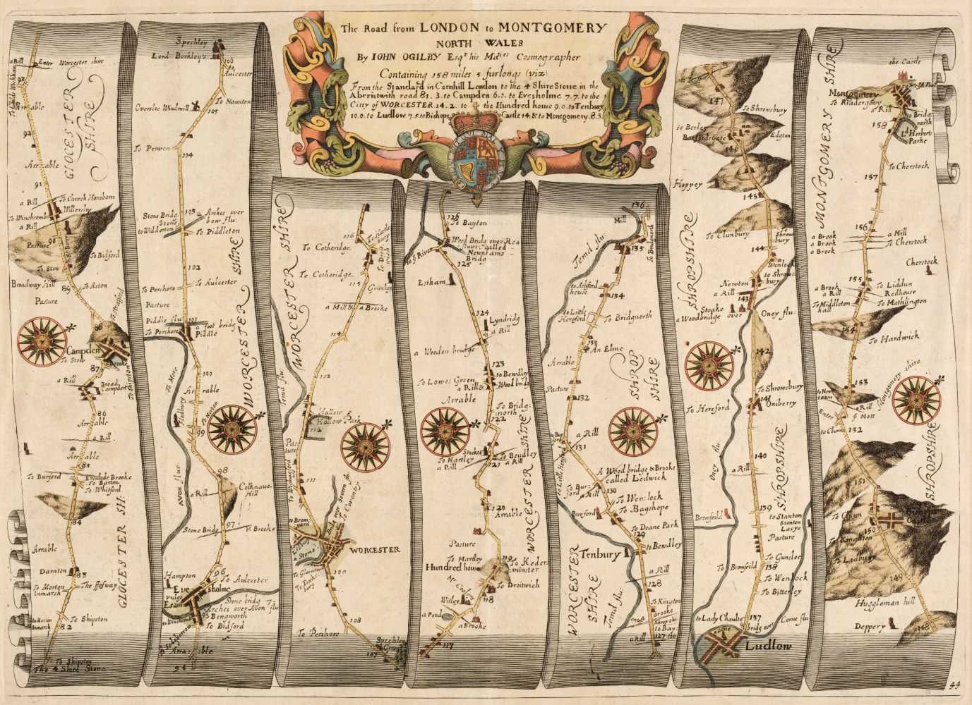 135 - Ogilby (John). Six strip road maps, 1676 or later