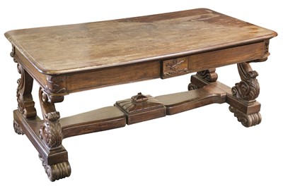 Lot 101 - Anglo-Indian Table. A 19th century colonial teak library table by Currie & Co, Calcutta, circa 1840