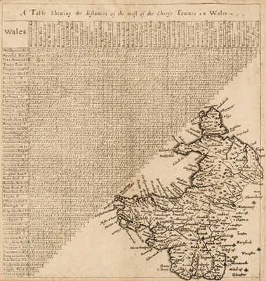 Lot 156 - Wales. Jenner (Tomas), A Table showing the distances of the Chiefe Townes in Wales, 1643