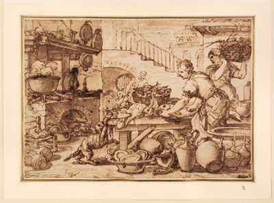 Lot 8 - Giordano (Luca, Naples 1634-1705, attributed), Women in a Kitchen, pen and brown ink
