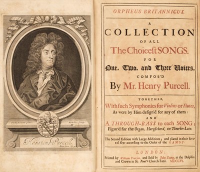 Lot 250 - Purcell (Henry). Orpheus Britannicus, 2 vols. in one, 2nd & 1st ed. respectively, 1706/02