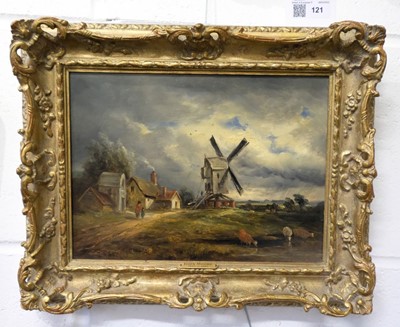 Lot 121 - Moore (John, 1824-1908). Rural landscape with farm buildings and windmill, oil on panel