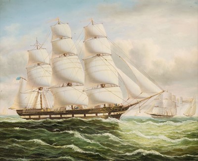 Lot 131 - Marine & Military. Two paintings of square-rigged ships, late 20th century