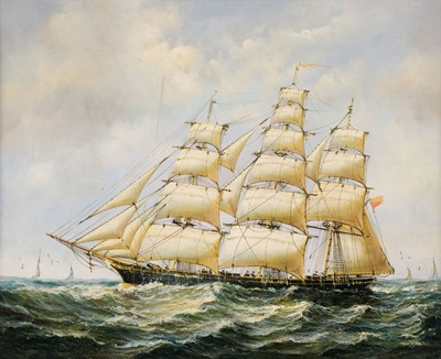 Lot 131 - Marine & Military. Two paintings of square-rigged ships, late 20th century