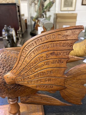 Lot 340 - Pitcairn Island. A souvenir carved wood flying fish from Pitcairn Island by Fred Christian 1956