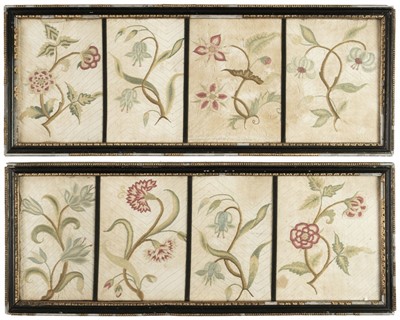 Lot 157 - Embroidered panels. A pair of framed decorative panels, 18th century