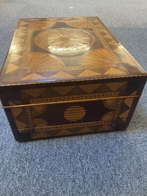 Lot 361 - Work Box. A fine George III period parquetry work box