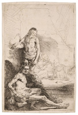 Lot 72 - Rembrandt (Harmensz. van Rijn, 1606 – 1669). Male Nude ('Het Rolwagentje'), 1646, first state
