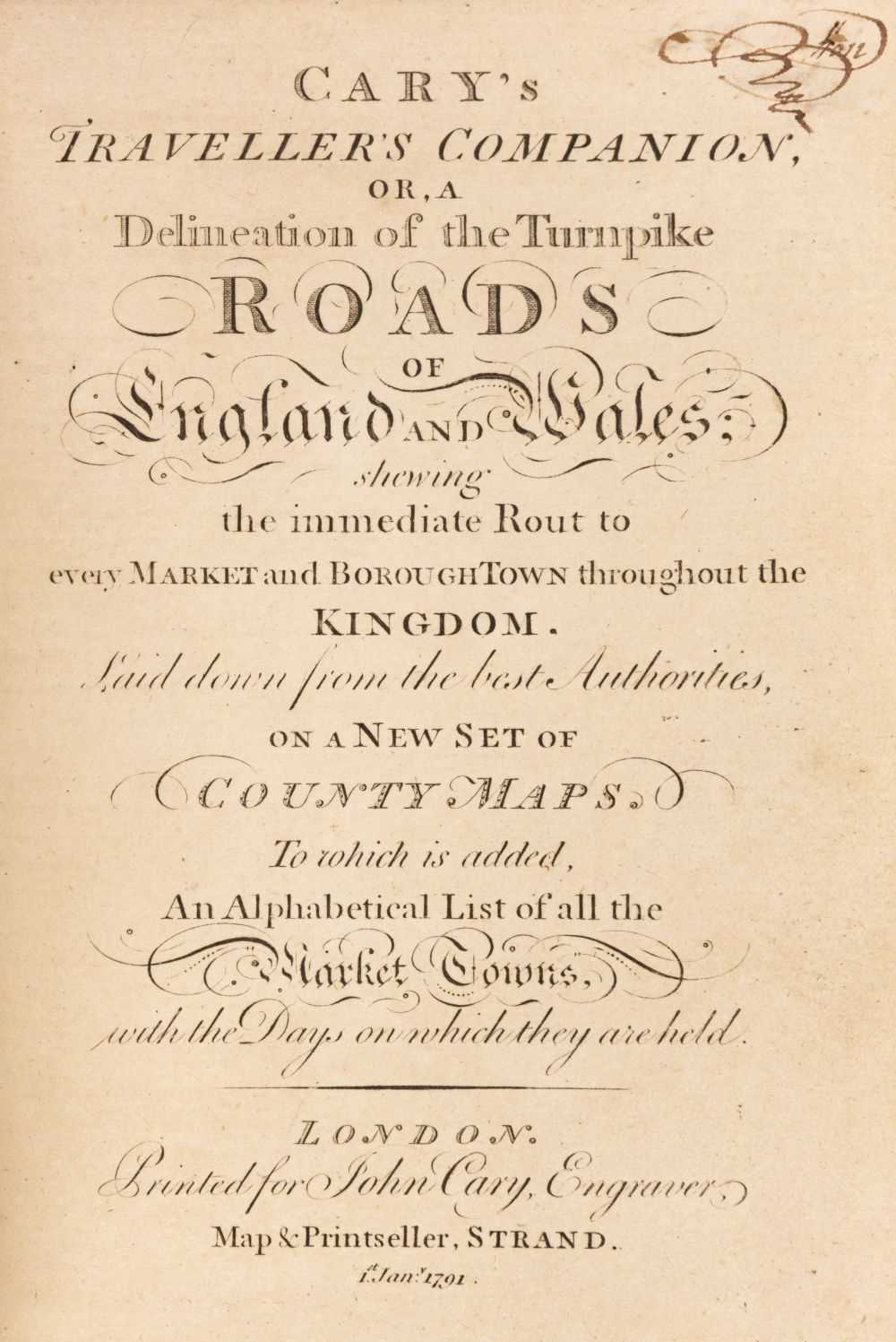 Lot 127 - Cary (John). Cary's Traveller's Companion, or, A Delineation of the Turnpike Roads..., 1791