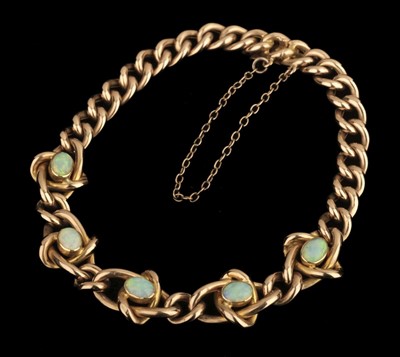 Lot 391 - Opal Bracelet. An Edwardian 15ct gold opal bracelet