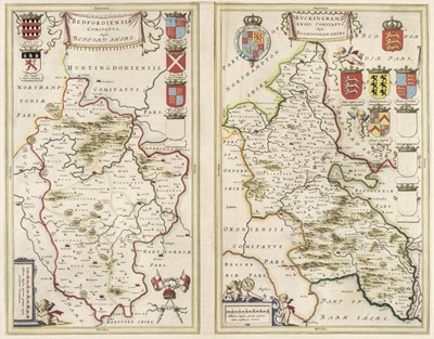Lot 66 - Buckinghamshire & Bedfordshire. Blaeu (Johannes), Two maps on one sheet, circa 1645