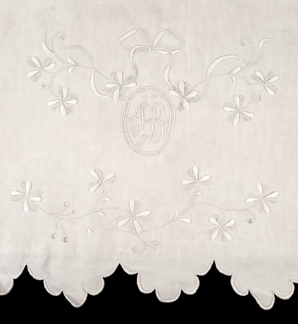 Lot 531 - Bed Linen. A monogrammed French linen sheet, early 20th century