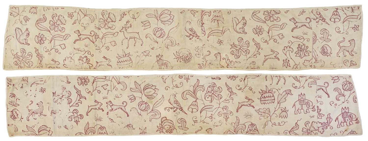 Lot 552 - Embroidered panels. A pair of redwork panels, British, circa 1620