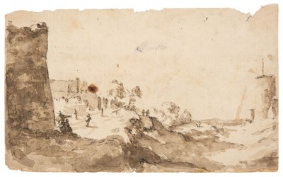 Lot 11 - Italian School. Italianate landscape; and a Lion, pen and brown ink