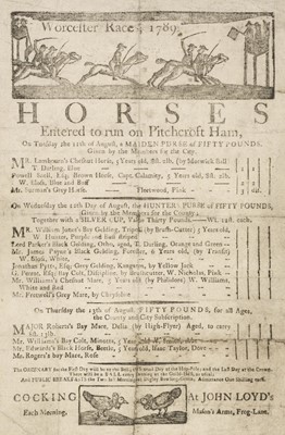 Lot 125 - Horse Racing Broadside. Worcester Races, 1789