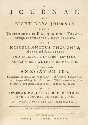Lot 204 - [Hanway, Jonas]. A Journal of eight days Journey from Portsmouth to Kingston-upon-Thame, 1756