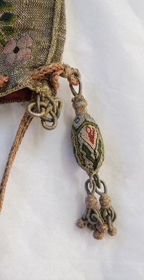 Lot 558 - Embroidered reticule. A drawstring purse or sweet bag, British, early 17th century