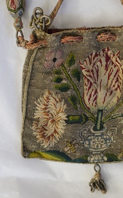 Lot 558 - Embroidered reticule. A drawstring purse or sweet bag, British, early 17th century