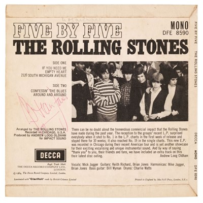 Lot 417 - Rolling Stones. A signed EP record sleeve for Five by Five 'Decca Mono DFE 8590'