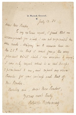 Lot 188 - Browning (Robert, 1812-1889). Autograph Letter Signed, 'Robert Browning'