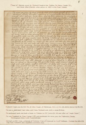 Lot 171 - Manuscript. Power of Attorney given by Richard Gough to his brother Sir Henry Gough Kt., 1697