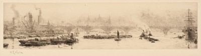 Lot 218 - Wyllie (William Lionel 1851-1931). The Shot Tower and Waterloo Bridge