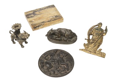 Lot 337 - Mêne (Paul Jules, 1810-1879). A bronze recumbent goat and other items