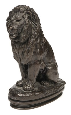 Lot 303 - Barye (Antoine Louis, 1796-1875). Lion Assis, bronze sculpture