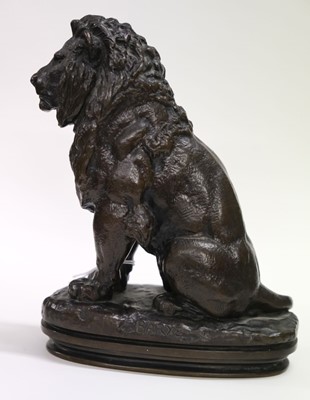 Lot 303 - Barye (Antoine Louis, 1796-1875). Lion Assis, bronze sculpture