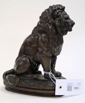 Lot 303 - Barye (Antoine Louis, 1796-1875). Lion Assis, bronze sculpture