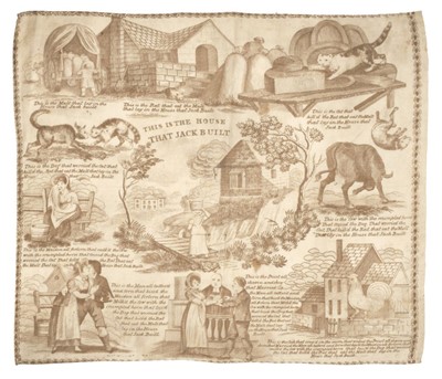 Lot 575 - Handkerchiefs. A printed nursery rhyme handkerchief, circa 1830s/40s, & others