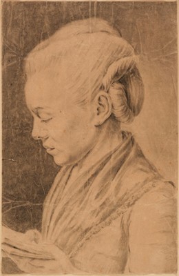 Lot 16 - Trinquesse (Louis Roland, 1746-1800, attributed). Portrait of a lady in profile, black chalk