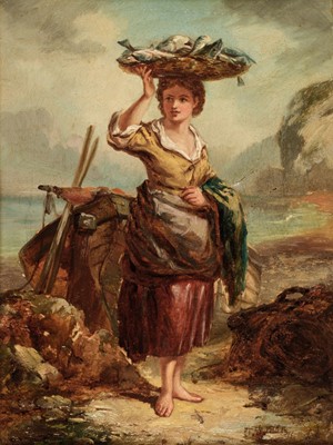 Lot 104 - Burn (Thomas F., act. 1861-72). Study of a Girl on a Beach with a Basket of Fish