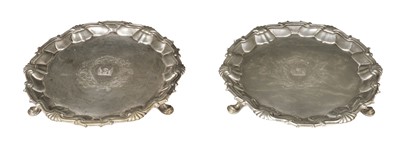 Lot 447 - Salvers. A pair of George II silver salvers by John Robinson II, London 1747