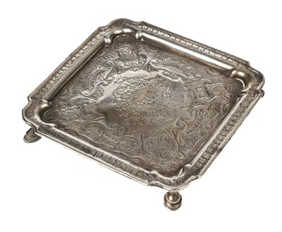 Lot 404 - Card Tray. A George II silver card tray by Edward Feline, London 1727