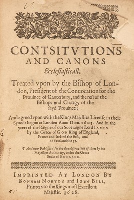 Lot 207 - Church of England Canon Law. Contsitutions [sic] and Canons Ecclesiasticall