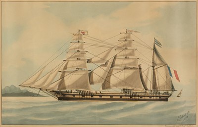 Lot 169 - Marine. Gabrioh (L.), Large watercolour of  a French Merchantman, 1878