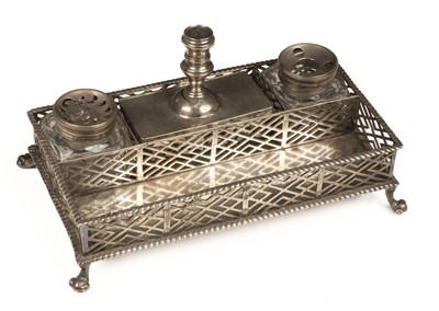 Lot 414 - Desk Standish. A George II silver desk standish by William Robertson, London 1757