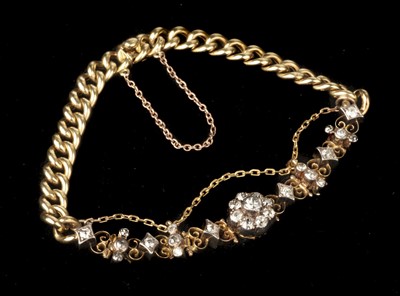 Lot 366 - Diamond Bracelet. A Victorian yellow metal diamond cluster bracelet