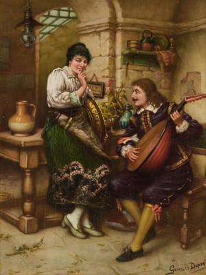 Lot 110 - Dupré (Georges, 1807-1853). The Love Song; and Good Health, oil on panel, signed