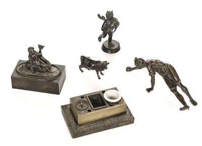 Lot 315 - Bronzes. A 19th-century French bronze inkstand and other items