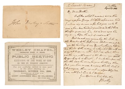 Lot 232 - Wesley (John, 1703-1791). Autograph Letter Signed, ‘JWesley’, Dublin, 11 April 1789