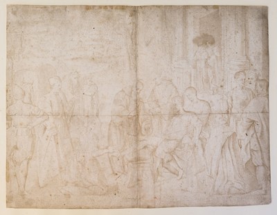 Lot 232 - Florentine School. St Antony of Padua healing the Leg of young Man, circa 1500