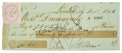 Lot 190 - Brunel (Isambard Kingdom, 1806-1859). Cheque signed by Brunel, ’I.K. Brunel’, 24 November 1856