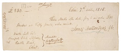 Lot 224 - Scott (Walter, 1771-1832). Promissory Note signed ‘Walter Scott’