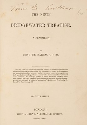 Lot 167 - Babbage (Charles). The Ninth Bridgewater Treatise, signed presentation copy, 2nd edition, 1838